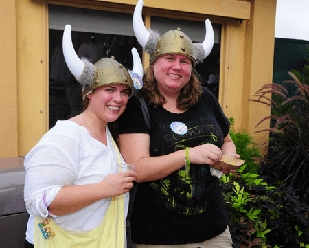 Heather and Christy sporting Viking hats at Food and Wine