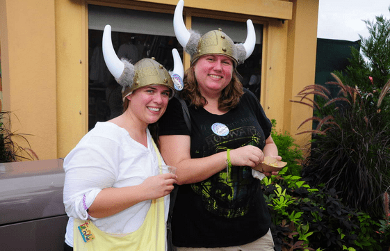 Heather and Christy sporting Viking hats at Food and Wine